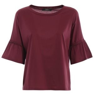 Weekend Max Mara Calamai Cotton Blouse Shirt Maroon Top Flare Sleeve L NWOT